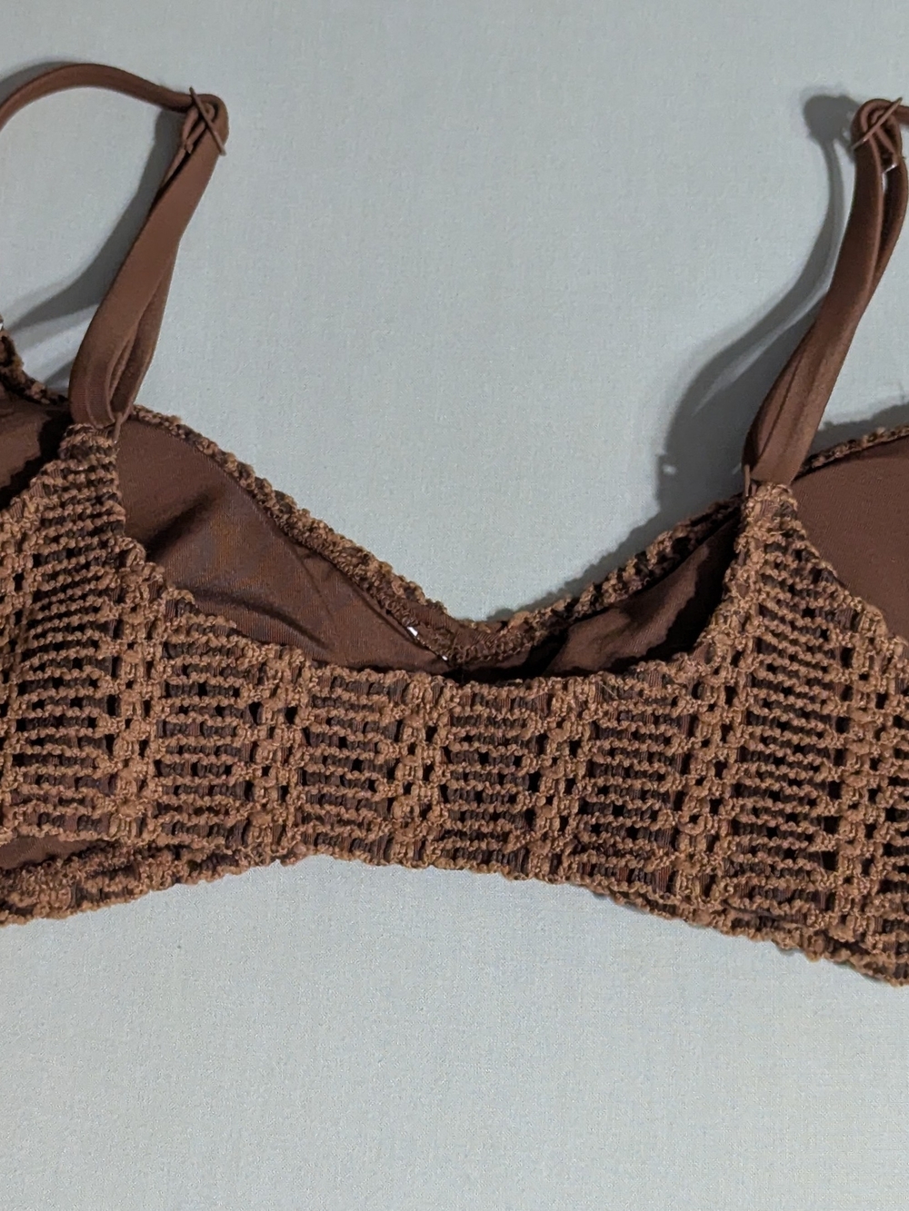 aerie Crochet Triangle Bralette in Brown - Textured Swim Bra - Size L / NWT - Picture 4 of 7